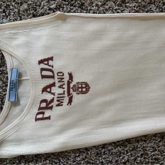 Prada Dresses & Skirts - Prada Cream Ribbed Tank with Brown Logo